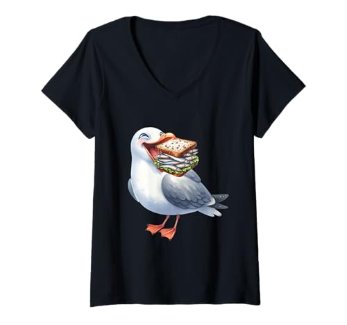 Damen Lachmöwe Möwe Möwen Kind Mädchen Jungen maritim Seevogel T-Shirt mit V-Ausschnitt von Möwen Küste Meer Vögel Natur