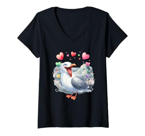Damen Möwe Möwen Seevogel Lachmöwe maritim Geburtstag Seemann T-Shirt mit V-Ausschnitt Damen Möwe Möwen Seevogel Lachmöwe maritim Geburtstag Seemann T-Shirt mit V-Ausschnitt von Möwen Möwe Küste Meer Vögel Natur