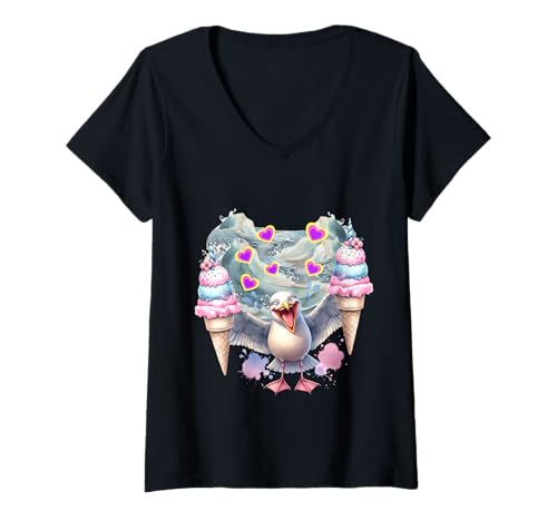 Damen Strand Meer Möwe Lachmöwe EIS maritim Kinder T-Shirt mit V-Ausschnitt Damen Strand Meer Möwe Lachmöwe EIS maritim Kinder T-Shirt mit V-Ausschnitt von Möwen Möwe Küste Meer Vögel Natur