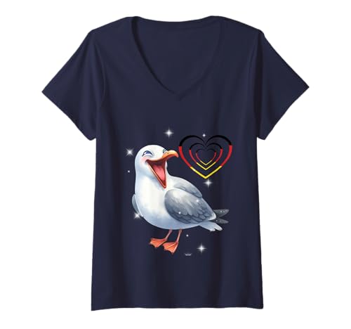 Damen maritim Deutschland Möwe Möwen Lachmöwe Kinder 60er T-Shirt mit V-Ausschnitt Damen maritim Deutschland Möwe Möwen Lachmöwe Kinder 60er T-Shirt mit V-Ausschnitt von Möwen Möwe Küste Meer Vögel Natur