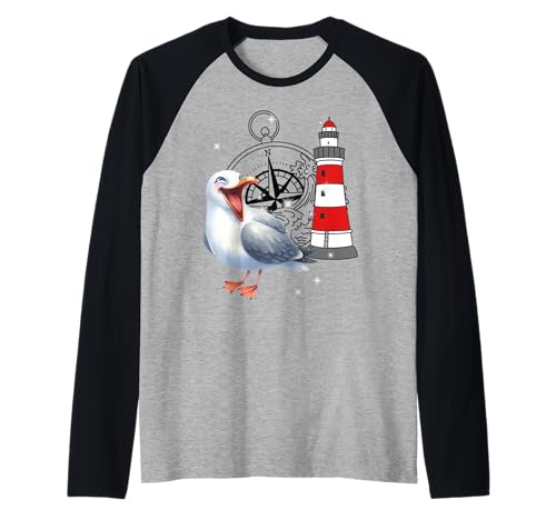 maritim Möwen Möwe Leuchtturm Kinder Kompass lustig Seemöwe Raglan maritim Möwen Möwe Leuchtturm Kinder Kompass lustig Seemöwe Raglan von Möwen Möwe Küste Meer Vögel Natur