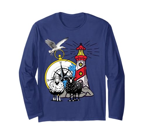maritim Schafe Leuchtturm Kinder Möwe Möwen Kompass Langarmshirt maritim Schafe Leuchtturm Kinder Möwe Möwen Kompass Langarmshirt von Möwen Möwe Küste Meer Vögel Natur