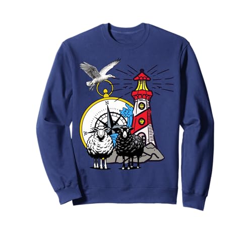 maritim Schafe Leuchtturm Kinder Möwe Möwen Kompass Sweatshirt maritim Schafe Leuchtturm Kinder Möwe Möwen Kompass Sweatshirt von Möwen Möwe Küste Meer Vögel Natur