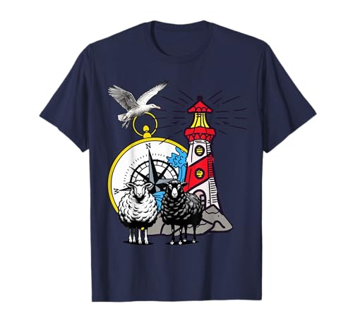 maritim Schafe Leuchtturm Kinder Möwe Möwen Kompass T-Shirt maritim Schafe Leuchtturm Kinder Möwe Möwen Kompass T-Shirt von Möwen Möwe Küste Meer Vögel Natur