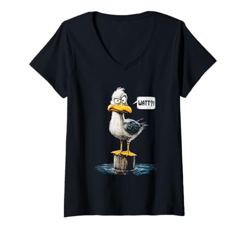 Damen Möwe Watt Spruch Küstenhumor Ostsee Nordsee Lustig Frech T-Shirt mit V-Ausschnitt Damen Möwe Watt Spruch Küstenhumor Ostsee Nordsee Lustig Frech T-Shirt mit V-Ausschnitt von Möwen Sprüche Sarkasmus Norddeutscher Humor