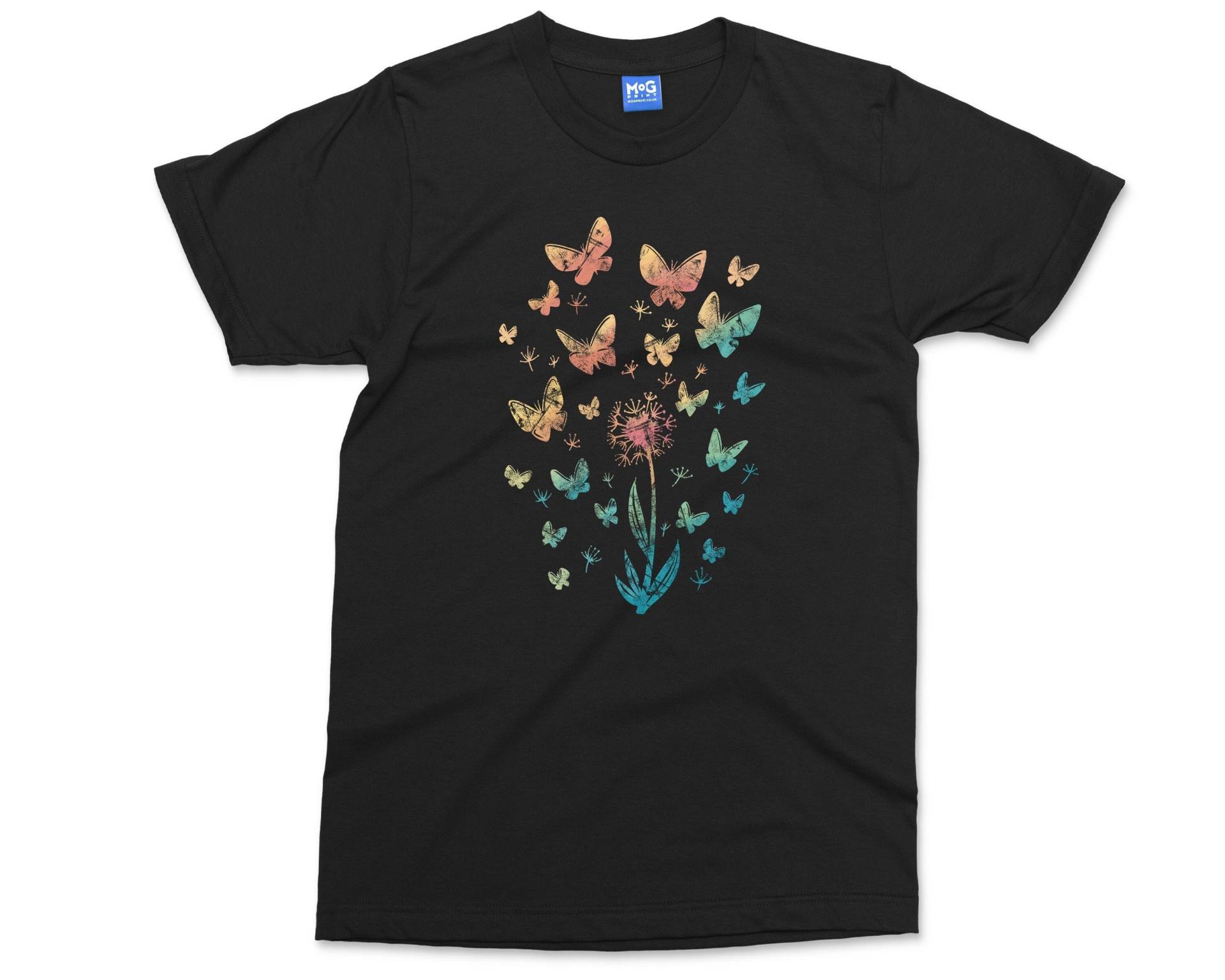 Schmetterling Löwenzahn Blume T-Shirt | Schmetterlinge Blumen Kunst Druck Natur Pflanze Liebhaber Geschenk Womens Sommer Für Sie von MogPrint