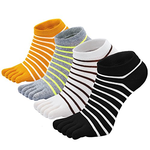 Mogao Caves Lustige Zehensocken Sportsocken Damen : Bunte Fünf Finger Sneaker Baumwoll Kurz Socken Sportsocken mit Zehen Laufsocken Atmungsaktiv Gestreifen Muster EU 35-41 Streifen 1 - 4 Paare von Mogao Caves