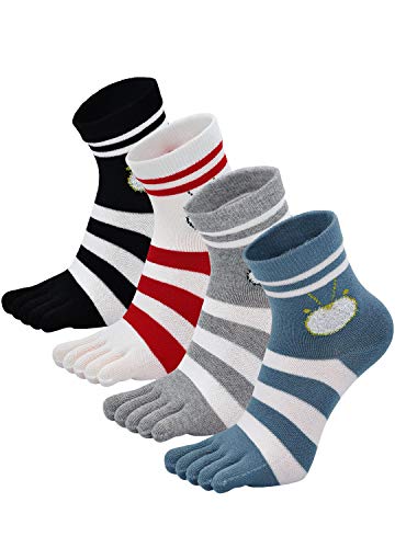 Mogao Caves Lustige Zehensocken Baumwoll Damen: Bunte Fünf Finger Sneaker Kurz Socken Sport Socken mit Zehen Laufsocken Atmungsaktiv Gestreifen Muster EU 35-41 Streifen - 4 Paare von Mogao Caves