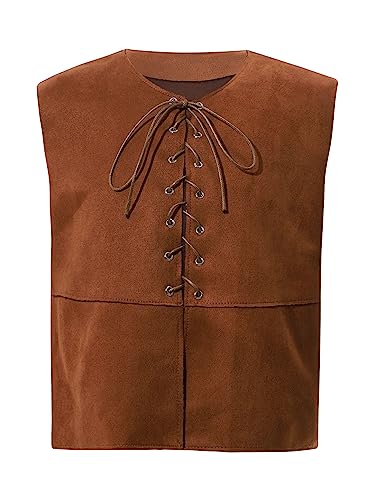 Moggemol Jungen Mädchen Ärmellose Weste Kinder Pirat Mittelalter Kostüm Renaissance Steampunk Top Cosplay Maskerade Halloween Karneval 316 Jahre Dunkelbraun 158-164 von Moggemol