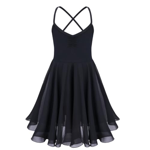 Moggemol Kind Mädchen Kleid Von Ballett Tanzen Klassiker Hosenträger Kreuzung Trikot Gymnastik Fitnessstudio Sport Yoga Körper Trikot Abend Geburtstag 2-12 Jahre Schwarz 128-140 von Moggemol
