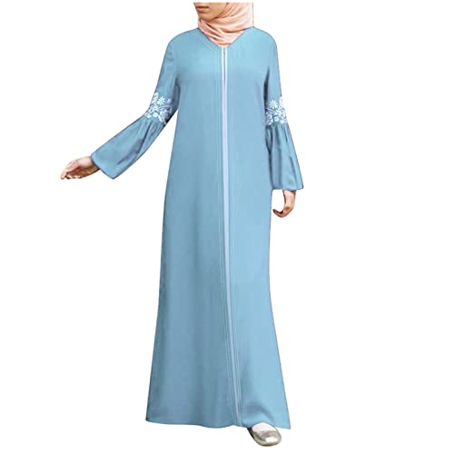 Damen Kleid Muslimisches Robe für Damen Arabisch Robe Ramadan Langarm Muslimische Robe Gebet Abaya Kleid Islamischer Naher Osten Dubai Türkei Arabische Muslim Kaftan Kleid Für (W2-Light Blue, S) von Moginp