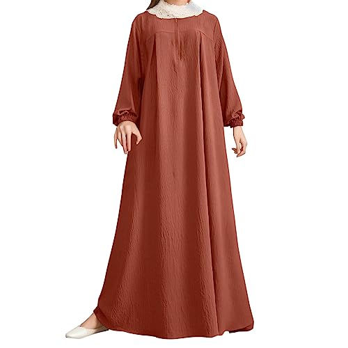 Damen Kleid Muslimisches Robe für Damen Arabisch Robe Ramadan Langarm Muslimische Robe Gebet Abaya Kleid Islamischer Naher Osten Dubai Türkei Arabische Muslim Kaftan Kleid Für Ramadan (W10-Brown, XXL) von Moginp