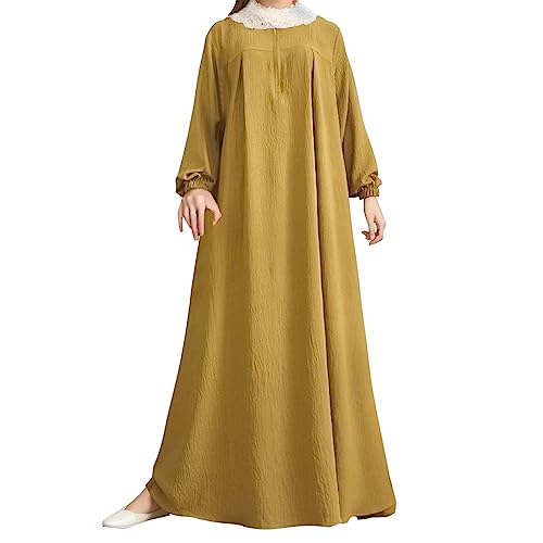 Damen Kleid Muslimisches Robe für Damen Arabisch Robe Ramadan Langarm Muslimische Robe Gebet Abaya Kleid Islamischer Naher Osten Dubai Türkei Arabische Muslim Kaftan Kleid Für Ramadan (W10-Yellow, XL) von Moginp