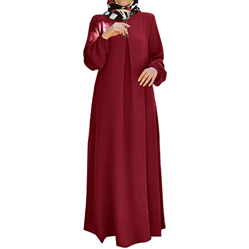 Damen Kleid Muslimisches Robe für Damen Arabisch Robe Ramadan Langarm Muslimische Robe Gebet Abaya Kleid Islamischer Naher Osten Dubai Türkei Arabische Muslim Kaftan Kleid Für Ramadan (W3-Red, L) von Moginp