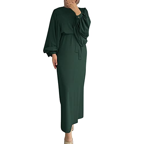 Damen Kleid Muslimisches Robe für Damen Arabisch Robe Ramadan Langarm Muslimische Robe Gebet Abaya Kleid Islamischer Naher Osten Dubai Türkei Arabische Muslim Kaftan Kleid Für Ramadan (W7-Green, L) von Moginp