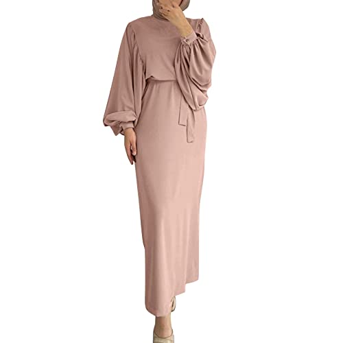 Damen Kleid Muslimisches Robe für Damen Arabisch Robe Ramadan Langarm Muslimische Robe Gebet Abaya Kleid Islamischer Naher Osten Dubai Türkei Arabische Muslim Kaftan Kleid Für Ramadan (W7-Pink, M) von Moginp