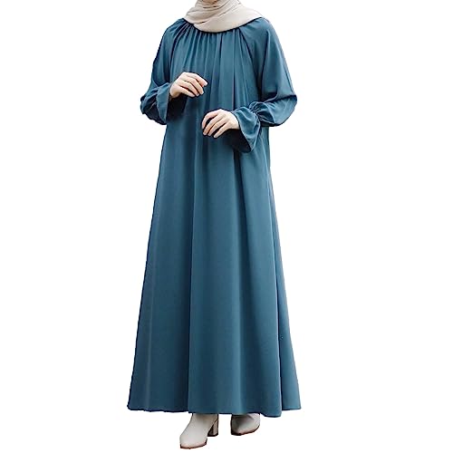 Damen Kleid Muslimisches Robe für Damen Arabisch Robe Ramadan Langarm Muslimische Robe Gebet Abaya Kleid Islamischer Naher Osten Dubai Türkei Arabische Muslim Kaftan Kleid Für Ramadan (W9-Blue, S) von Moginp