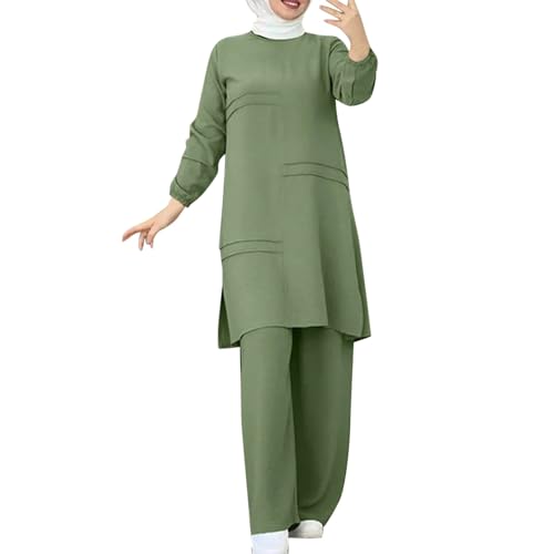 Damen Muslimisches Kleid Islamische Gebetskleidung Damen Langarm Muslimische Robe Gebet Abaya Kleid Islamischer Naher Osten Dubai Türkei Arabische Muslim Kaftan Kleid Für Frauen (W10-Green, M) von Moginp