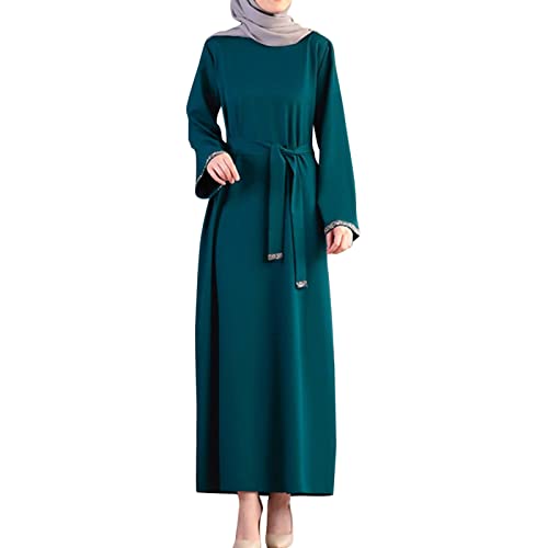 Damen Muslimisches Kleid Muslimische Robe mit Hijab Muslimkleid Robe Langarm Einfarbig Gebet Abaya Kleid Islamischer Naher Osten Dubai Türkei Arabische Muslim Kaftan Kleid Für Ramadan (W10-Green, M) von Moginp