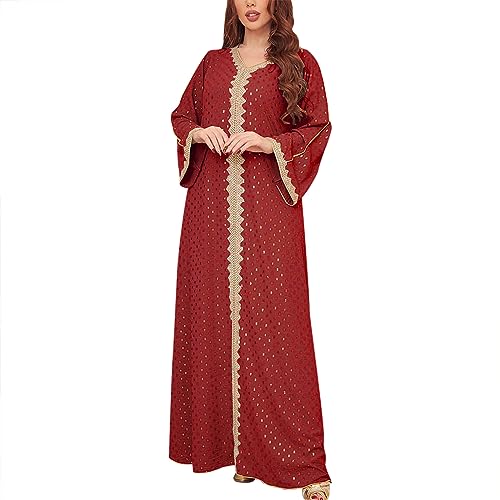 Damen Muslimisches Kleid Muslimische Robe mit Hijab Muslimkleid Robe Langarm Einfarbig Gebet Abaya Kleid Islamischer Naher Osten Dubai Türkei Arabische Muslim Kaftan Kleid Für Ramadan (W4-Red, S) von Moginp