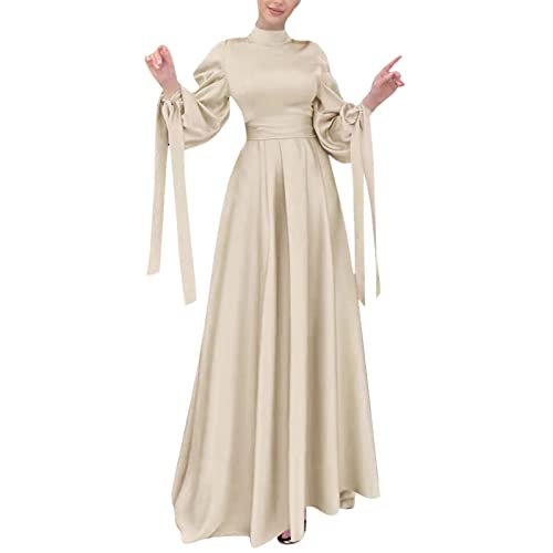 Damen Muslimisches Kleid Muslimische Robe mit Hijab Muslimkleid Robe Langarm Einfarbig Gebet Abaya Kleid Islamischer Naher Osten Dubai Türkei Arabische Muslim Kaftan Kleid Für Ramadan (W8-Beige, S) von Moginp