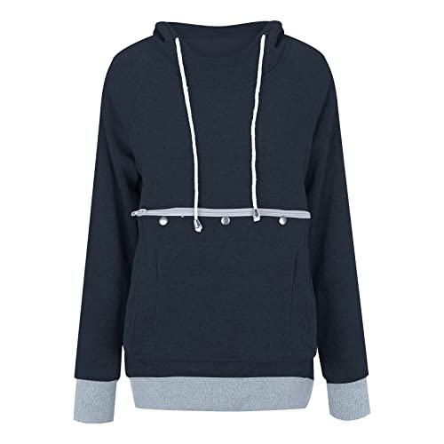 Damen Pullover Kapuzenpullover mit Katzen Hund Tasche Hundetasche Katze Sweatshirt Pulli Hoodie Kapuze Katzenpulli Beutel Langarm Herbst Winter Große Größen Mit Velve (Marine,L) von Moginp