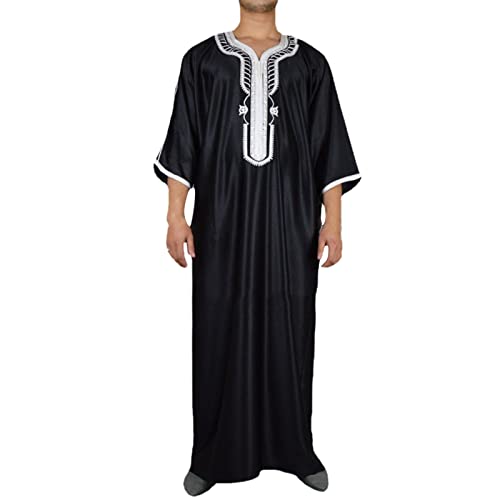 Djellaba Herren Muslim Qamis Herren Gandoura Marokkanischer Kaftan oder Kami Muslimisches Kleid, lockere Passform, Abaya, lang, Herren, Afghanistan, Retro, Hemd, lang, Herren, (S12-Black, L) von Moginp