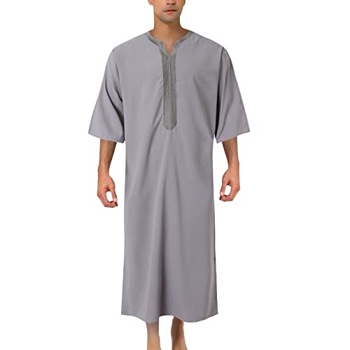 Djellaba Herren Muslim Qamis Herren Gandoura Marokkanischer Kaftan oder Kami Muslimisches Kleid, lockere Passform, Abaya, lang, Herren, Afghanistan, Retro, Hemd, lang, Herren, (S5-Grey, XXXXL) von Moginp