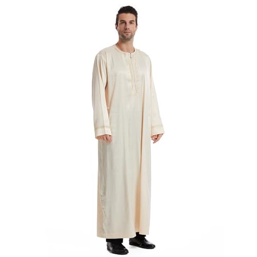 Herren Gebetskleidung Muslimische Kleid Muslimische Robe mit Hijab Islamische Abaya Arabisch Gebet Abaya Kleid Islamischer Naher Osten Dubai Türkei Arabische Muslim Kaftan Kleid Für (X6-Beige, L) von Moginp