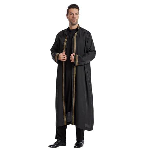 Herren Gebetskleidung Muslimische Kleid Muslimische Robe mit Hijab Islamische Abaya Arabisch Gebet Abaya Kleid Islamischer Naher Osten Dubai Türkei Arabische Muslim Kaftan Kleid Für (X7-Black, L) von Moginp