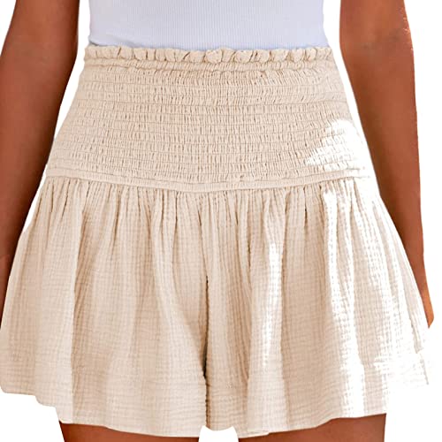 Moginp Kurze Hose Damen - Shorts Sommer Hosen Baumwolle Süße Shorts, High Waist Kurz Stoffhose Strandshorts, Casual Sommershort Hotpants (Beige,M) von Moginp