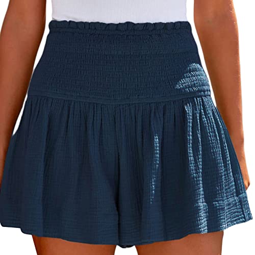 Moginp Kurze Hose Damen - Shorts Sommer Hosen Baumwolle Süße Shorts, High Waist Kurz Stoffhose Strandshorts, Casual Sommershort Hotpants (Dunkelblau,M) von Moginp