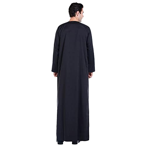 Muslim Kaftan Herren, Herren Kaftan Baumwolle Leinen Lang Einfarbig Jilbab Herren Muslimische Robe mit Tasche Islamische Gebetskleidung für Männer Afghanische Arabische Kleidung (W12-Black, XXXL) von Moginp