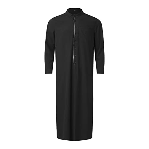 Muslim Kaftan Herren, Herren Kaftan Baumwolle Leinen Lang Einfarbig Jilbab Herren Muslimische Robe mit Tasche Islamische Gebetskleidung für Männer Afghanische Arabische Kleidung Kleider von Moginp