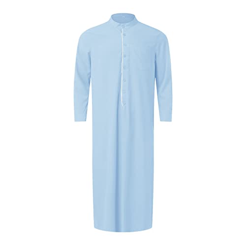 Muslim Kaftan Herren, Herren Kaftan Baumwolle Leinen Lang Einfarbig Jilbab Herren Muslimische Robe mit Tasche Islamische Gebetskleidung für Männer Afghanische Arabische Kleidung Kleider von Moginp