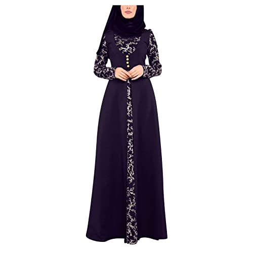 Muslimische Kleider Damen Kaftan Damen Kleid Muslim Ramadan Damen Muslim Roben Muslimkleid Robe Langarm Einfarbig Gebet Abaya Kleider Islamischer Naher Osten Dubai Türkei (X7-Purple, L) von Moginp
