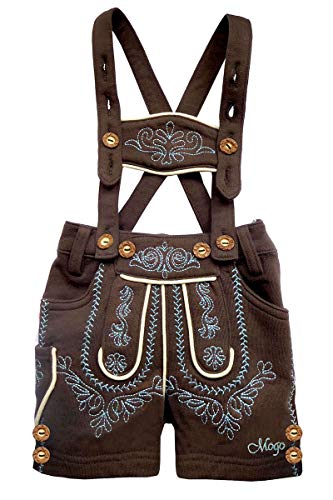 Mogo Jungen Kurze Baby-Hose Lederhosenstyle Dunkelbraun, DUNKEL/BLAU, 74/80 von Mogo