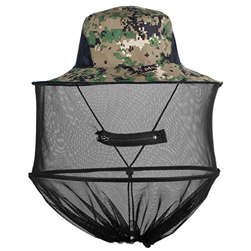 Mogokoyo Kopfnetz Moskito Sonnenhut mit Abnehmbar Mückennetz Bienenschutz Moskitoschutz UV Schutz Fischerhut für Männer Frauen Outdoor Gartenarbeit Dschungel Angeln (Grüne Digitale Tarnung) von Mogokoyo