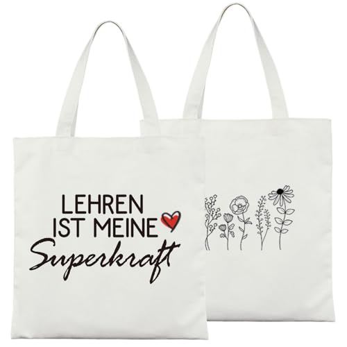 MoguGo Lehrerin Tasche – Lehrer Geschenk mit Spruch „Lehren ist meine Superkraft“ – Lustiges Geschenk für Lehrerin oder Lehrer zum Abschied, Schulanfang oder als Dankeschön von MoguGo