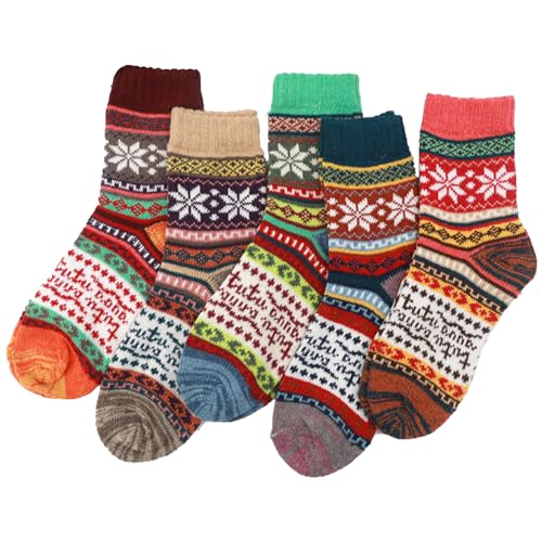Moguri® 5 Paar Wollsocken – Wollsocken für Damen/Herren, warme Wintersocken, superweiche Crew-Socken, Stiefelsocken, dicke gestrickte gemütliche Socken von Moguri