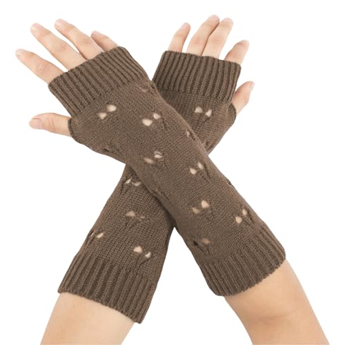 Moguri 1 Paar Braun Grunge Armstulpen, Thermo Strickstulpen für Damen, Grunge Aesthetik, Y2K Accessoires, Emo Kleidung, Gestrickte Armwärmer, Wärmeisolierende Handstulpen von Moguri