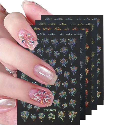 Moguri 4 Blatt Feuerwerk Neujahr Nagelsticker, Selbstklebende Nail Art Aufkleber Mit Einzigartigem Design, Ideal Für DIY Nageldesign Und Nail Art Dekoration von Moguri