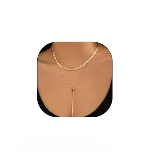 Moguri Trendy Statement Halskette In Gold, 14K Goldschmuck Mit Minimalistischem Geometrischem Design, Verstellbare Lange Kette, Ideal Als Geschenk von Moguri