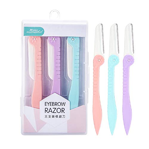 Damenrasierer Facial Razor 3 Stück Augenbrauen Rasiermesser Shaper Rasierer Trimmer für Frauen und Männer Gesichtshaarentferner und Trimmer (pink, blau, lila) von Moguxb