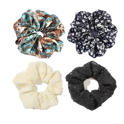 Scrunchies Haargummis 4 Stück Weiche Elastische Haarbänder Haarschmuck für Damen und Mädchen von Moguxb