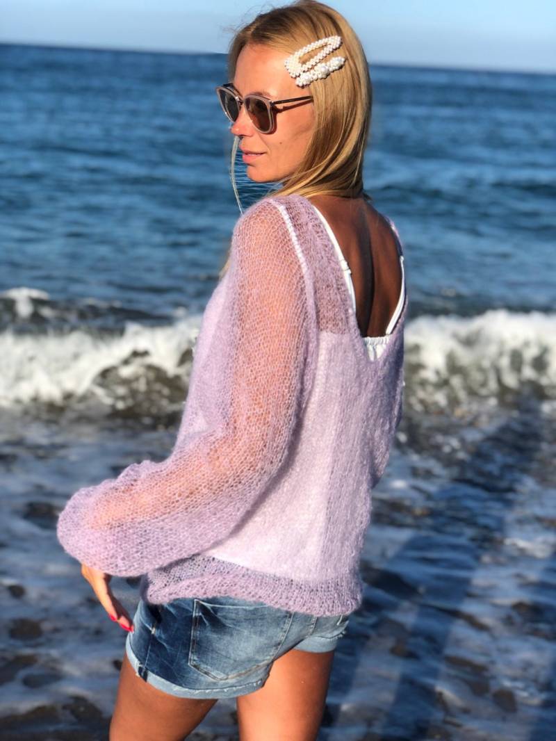 Weicher Mohair Pullover, Wollpullover, Handgestrickter Gestrickter 100% Handgefertigt von MohairSweaterShop