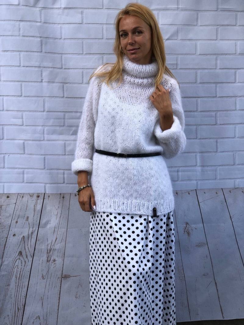 Weißer Mohair Pullover, Rollkragen Wolle Handgestrickter Strickpullover, 100% Handgemacht von MohairSweaterShop