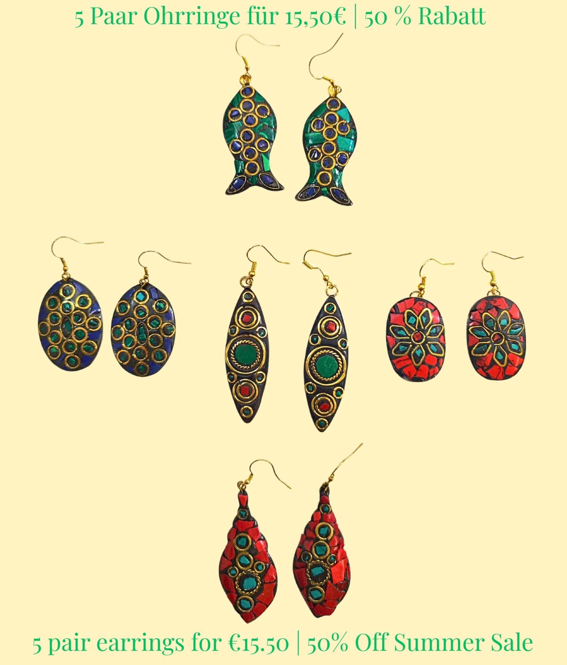 Boho Mosaik-Ohrringe - 5Er Set | 50% Rabatt Handgemachter Ethno-Schmuck von MohiniHandicrafts