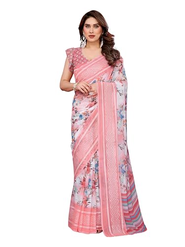 MOHIT CREATIONS Damen Partywear Georgette Floral Printed Saree || Indian Traditional Sari with Unstitched Blouse Piece, Linerpeach, Einheitsgröße MOHIT CREATIONS Damen Partywear Georgette Floral Printed Saree || Indian Traditional Sari with Unstitched Blouse Piece, Linerpeach, Einheitsgröße von Mohit Creations