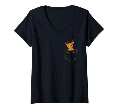 Damen Hirsch - In Brusttasche/Hemdtasche T-Shirt mit V-Ausschnitt Damen Hirsch - In Brusttasche/Hemdtasche T-Shirt mit V-Ausschnitt von Mohja